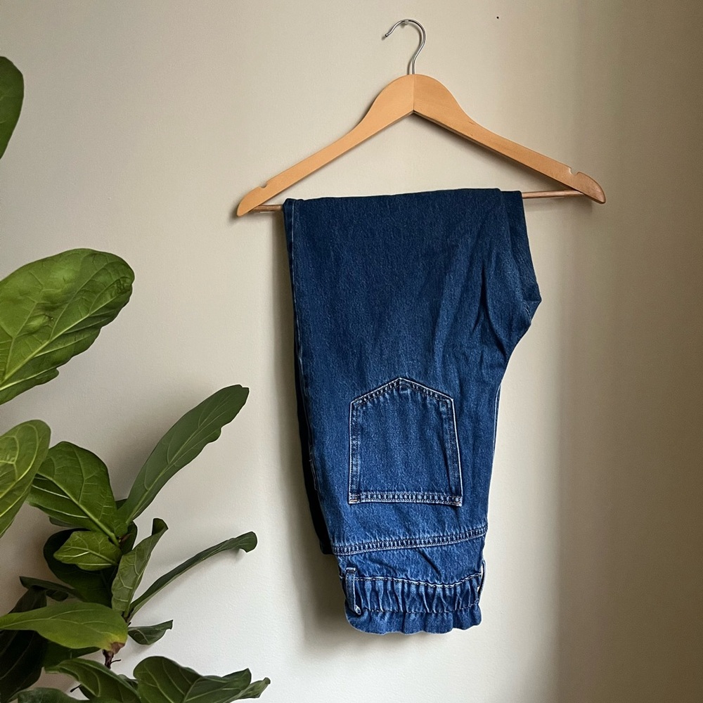 Zara dark wash paper bag style high rise Jean